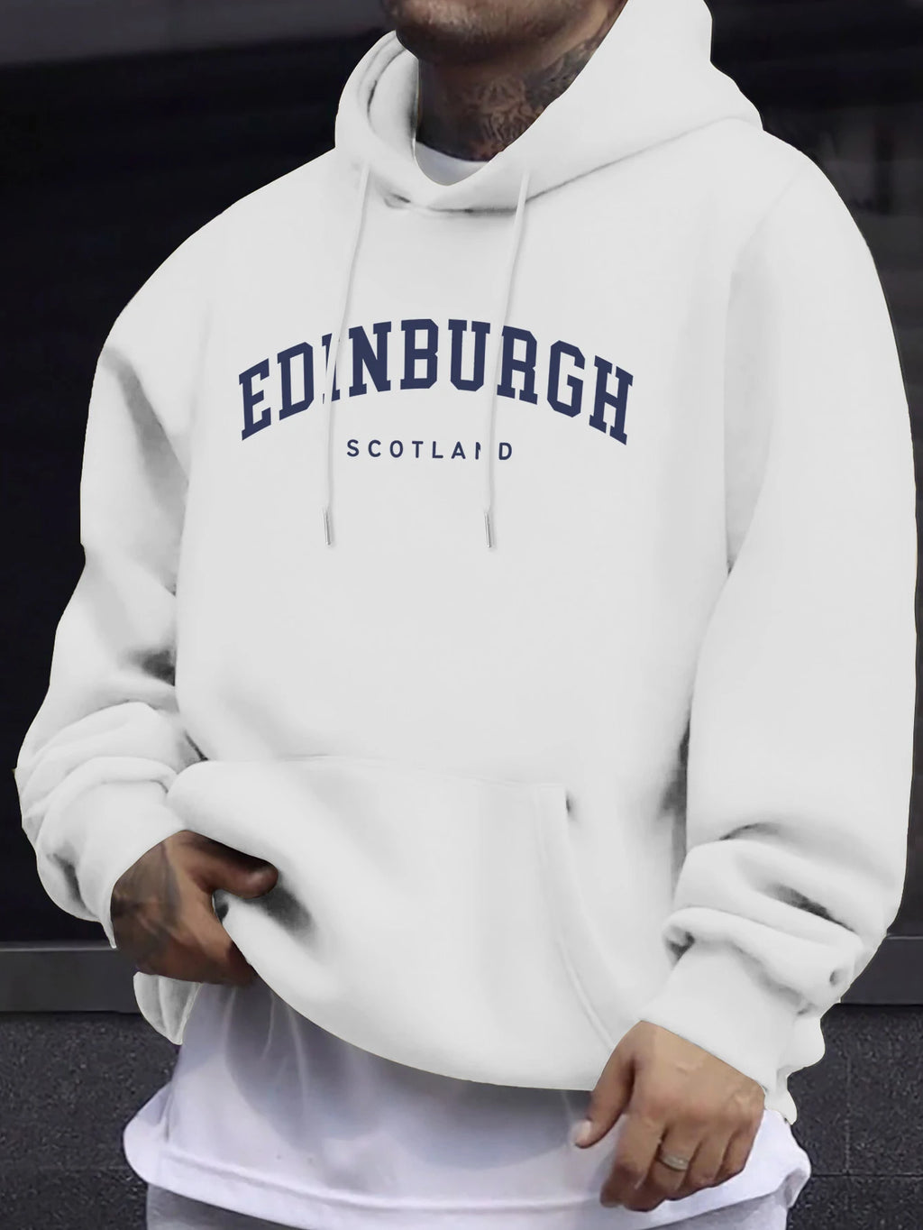 Edinburgh Scotlano Letter Prints Fleece Comfy Tops Man Loose Fashion Sweatshirts Sports Autumn Hoodie Simple Casual Streetwear