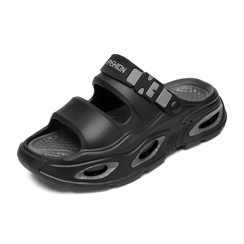 Summer New Style Men's Simple Hollow-Out Dual-Wear Beach Flip-Flops, Sizes 38-45, Thick-Soled Drainage Eva Sandals