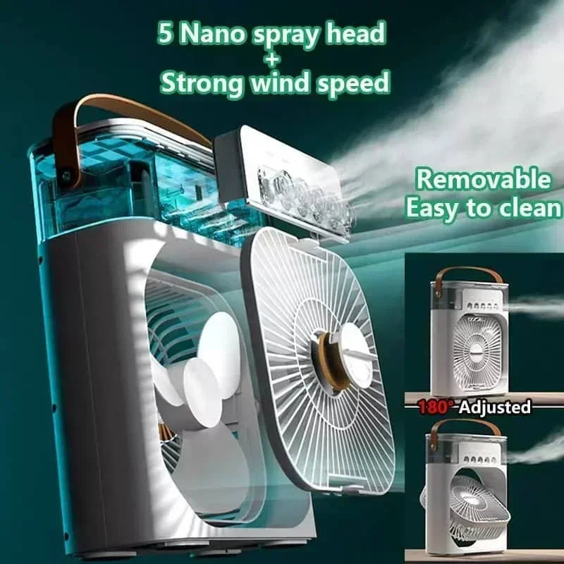 3 In 1 Small Air Conditioner Home Air Cooler LED Night Light Portable Humidifier Wind Adjustment Fan Office Home Fan