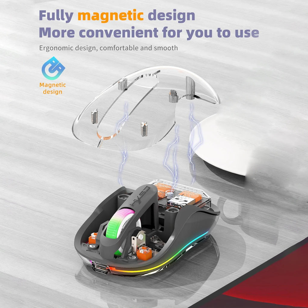 New HXSJ M333 Transparent Mouse Wireless Three-mode Magnetic Suction Mute Rechargeable Mouse For Tablet PC Notebook