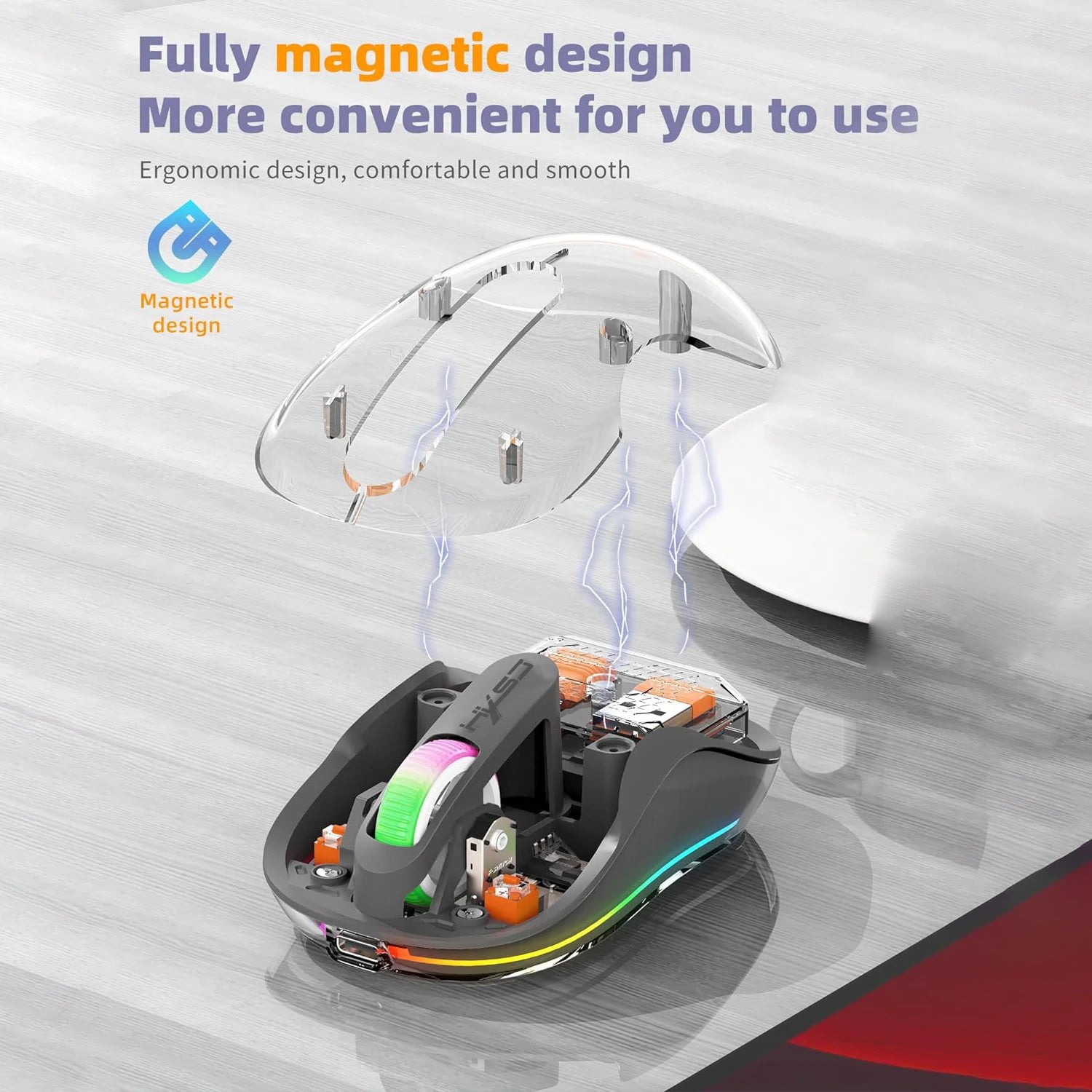 New HXSJ M333 Transparent Mouse Wireless Three-mode Magnetic Suction Mute Rechargeable Mouse For Tablet PC Notebook