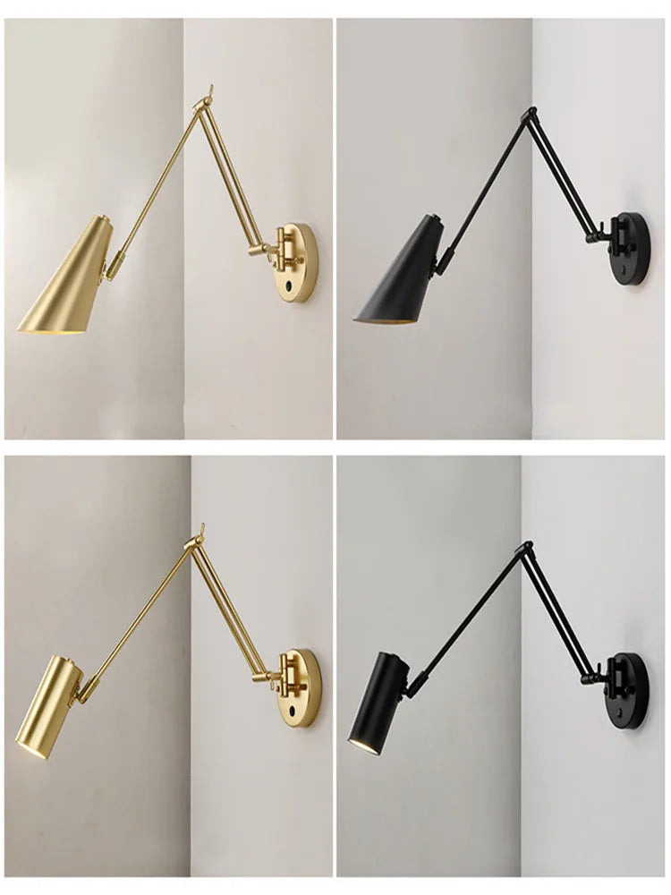 LED Wall Lamps Modern Adjustable Swing Long Arm Internal Touch Sensor Switch Household Bedside Lighting Decor Sconce Lights