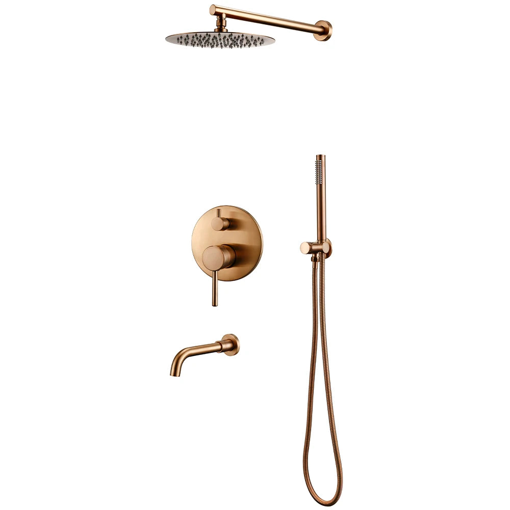 Bathroom Shower Faucet Brushed Rose Gold Smesiteli Brass 3 Way Diverter Valve Kit Hot & Cold Mixer Tap Tub Spout Hand Spray
