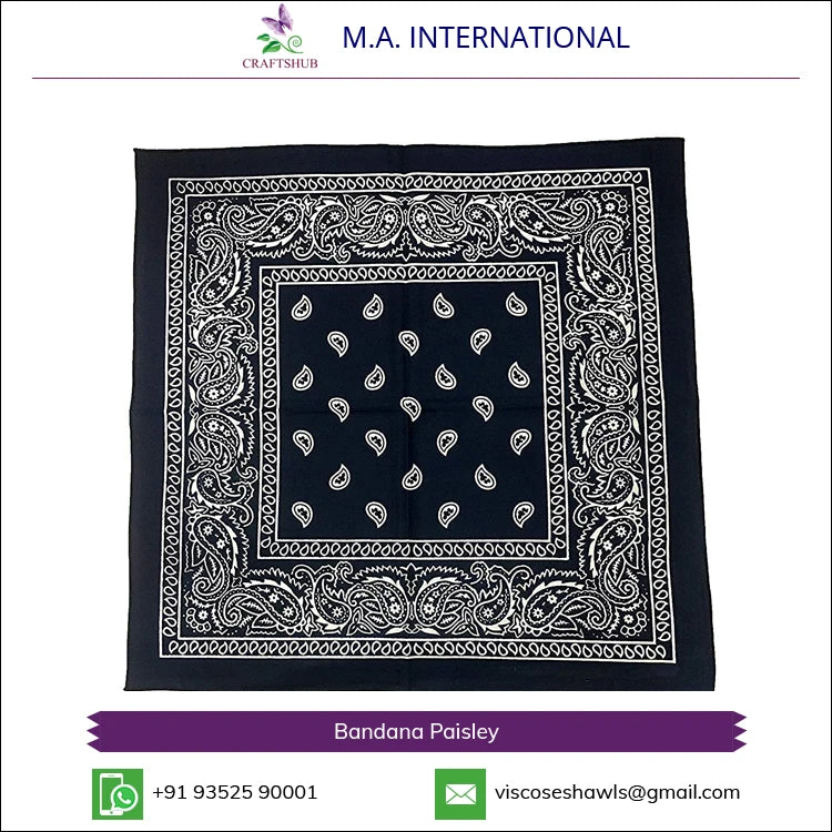 CRAFTS HUB All Colour Cotton Bandana White Leaf Print Classic Design Adults Eco-Friendly Breathable Poplin Fabric