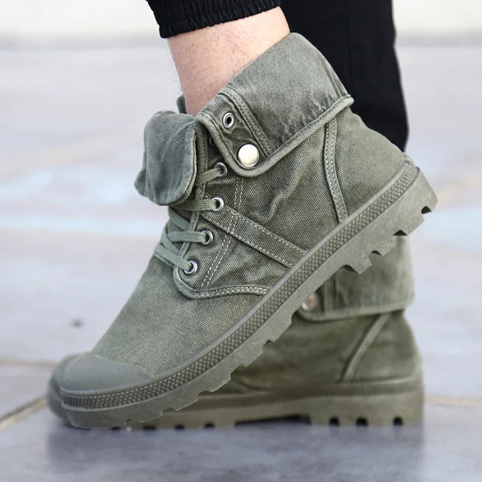2023 Army Green Men's Canvas Boots High Top Deodorant Women's Denim Casual Sneakers Button Walking Zapatillas