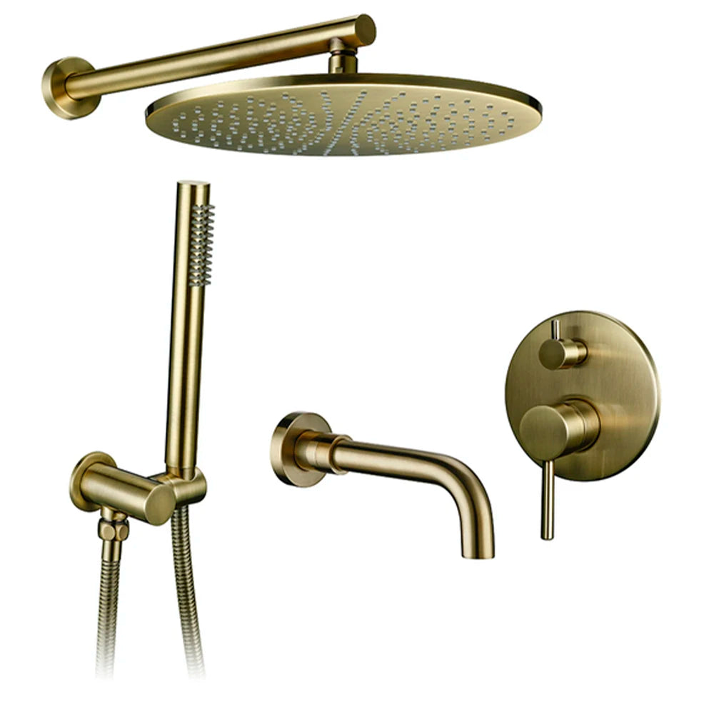 Bathroom Shower Faucet Brushed Rose Gold Smesiteli Brass 3 Way Diverter Valve Kit Hot & Cold Mixer Tap Tub Spout Hand Spray