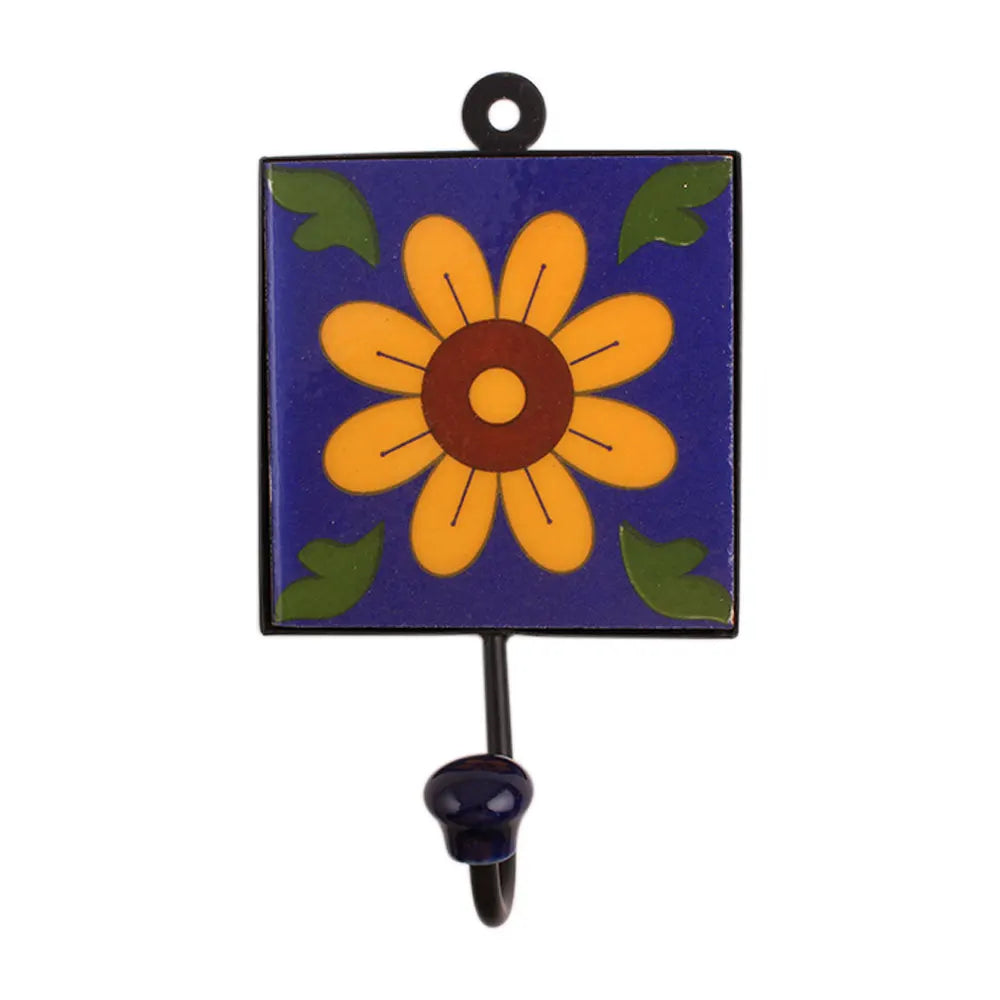 High Quality Blue Floral Ceramic Tiles Hooks Wholesale Handmade Decorative Wall Coat Hook Bulk Supplier Factory Price Wholesale