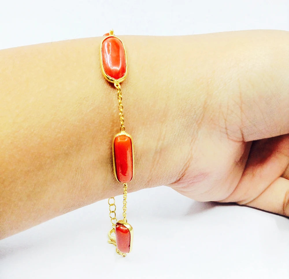 Latest Sterling Silver 925 Gold Plated Coral Women Adjustable Customizable Natural Gemstone Handmade Animal Shape Bracelets