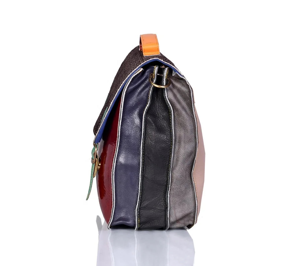New Luxury Women's Crossbody Laptop Messenger Bag in Multicolor 100% Genuine Leather With Flap Closure Stylish Shoulder Handbags