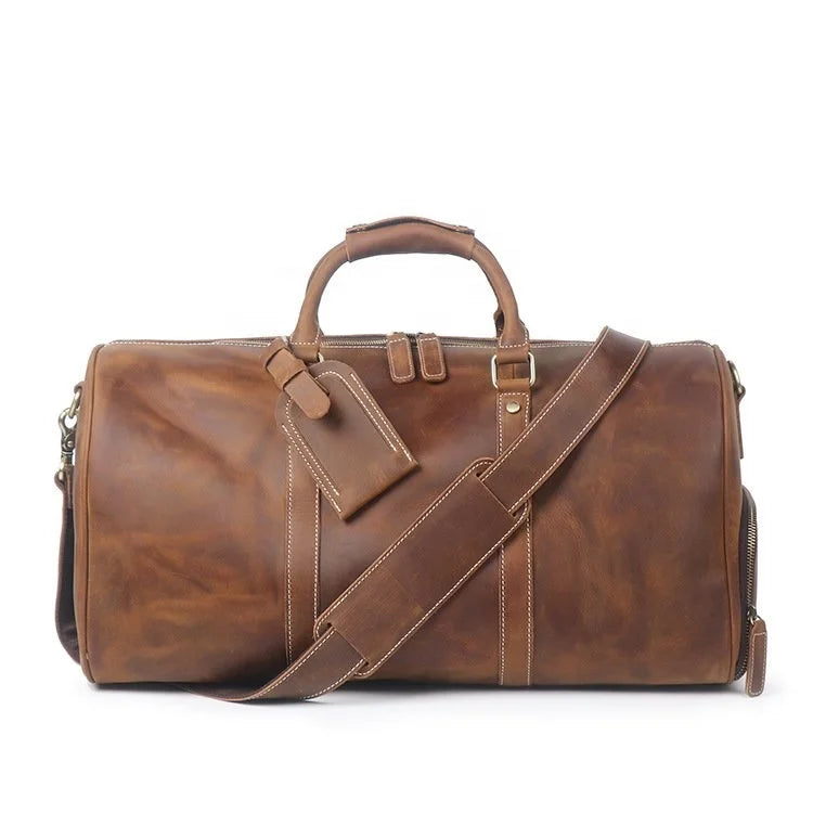 Travel Luggage Bag with Shoe Compartment Handmade Buff Leather Customer Logo 22 Inch Adimani High Quality Unisex