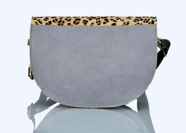 Crossbody Zipper Water Proof Genuine Leather Half Moon Shaped Sling Flap Bag Embroidery Leopard Print Tassel Shoulder Sling Bags
