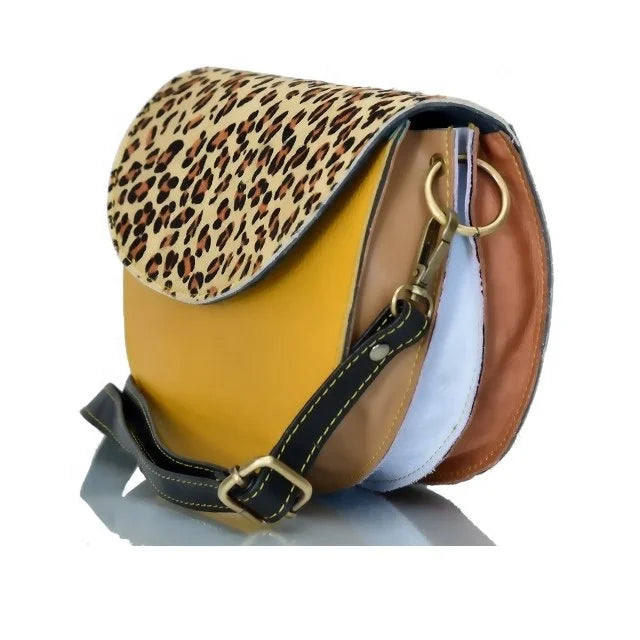 Crossbody Zipper Water Proof Genuine Leather Half Moon Shaped Sling Flap Bag Embroidery Leopard Print Tassel Shoulder Sling Bags
