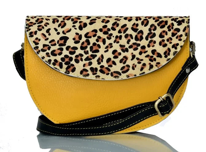Crossbody Zipper Water Proof Genuine Leather Half Moon Shaped Sling Flap Bag Embroidery Leopard Print Tassel Shoulder Sling Bags