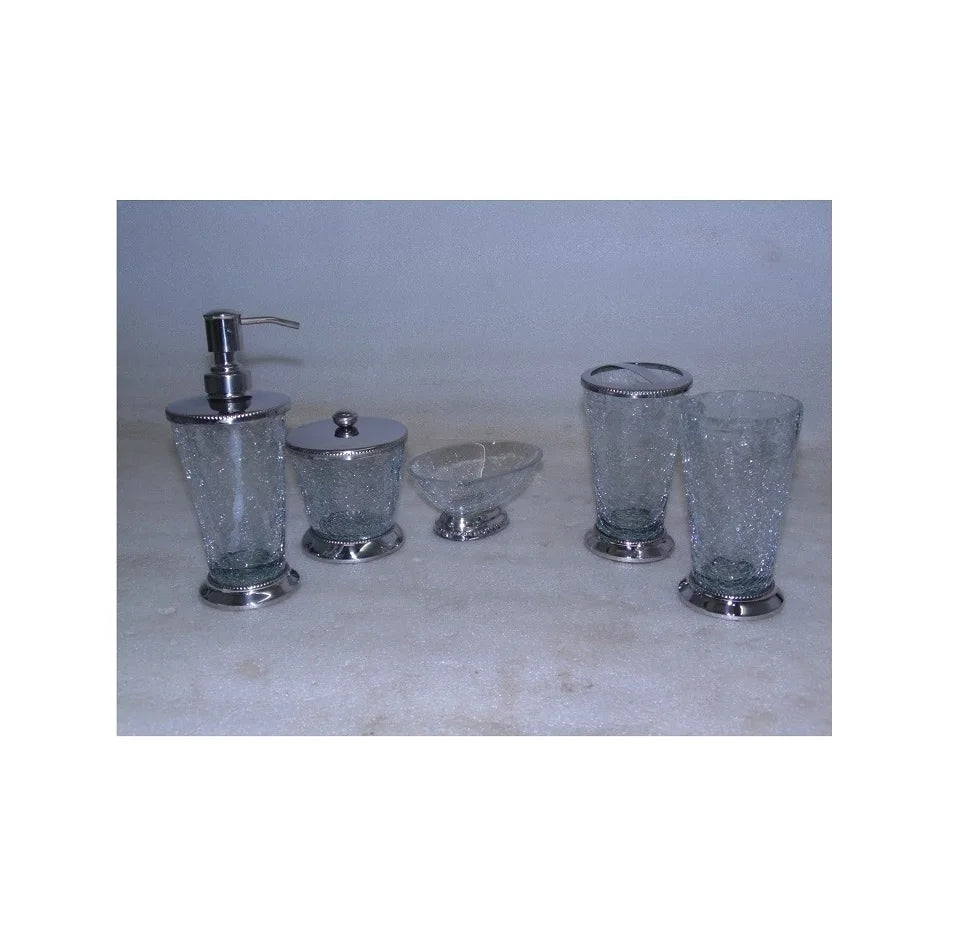 Hot Selling New Design  Metal and Glass Bath Accessory Set, Stainless Steel and Glass Metal Bathroom Set