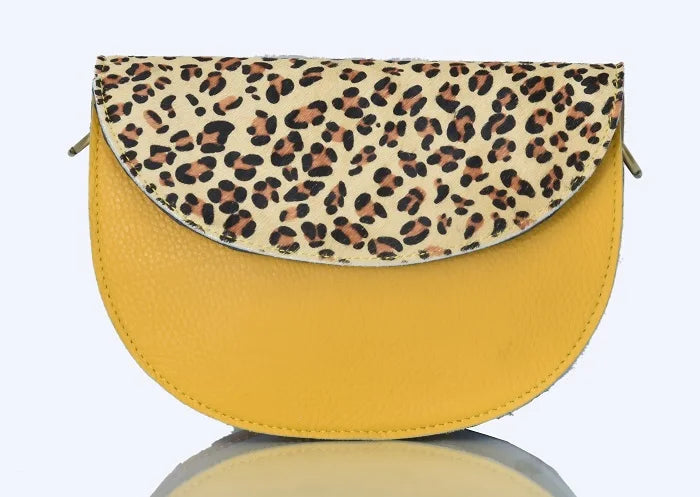 Crossbody Zipper Water Proof Genuine Leather Half Moon Shaped Sling Flap Bag Embroidery Leopard Print Tassel Shoulder Sling Bags