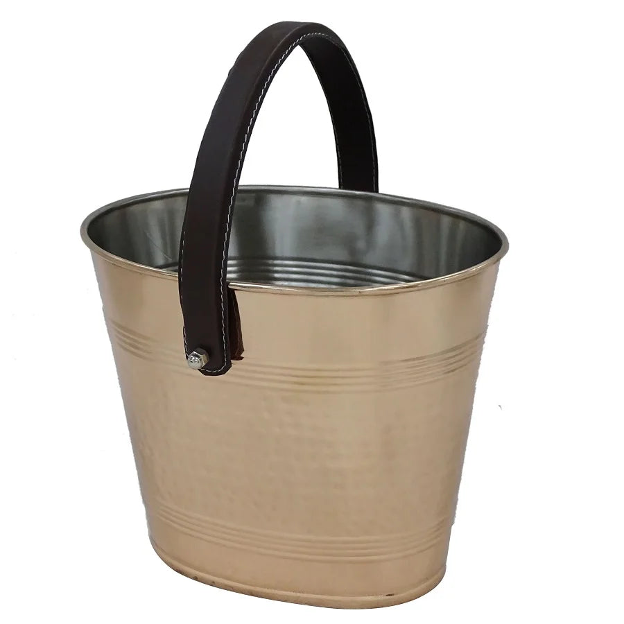 Stainless Steel Ice Bucket with Leather Handle