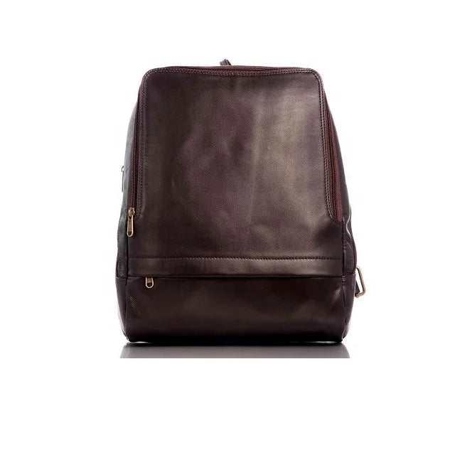 Wholesale Unisex Retro Vintage Genuine Leather Daypack Handmade Dark Brown Zipper Closure Anti-Theft Backpacks For Men And Women