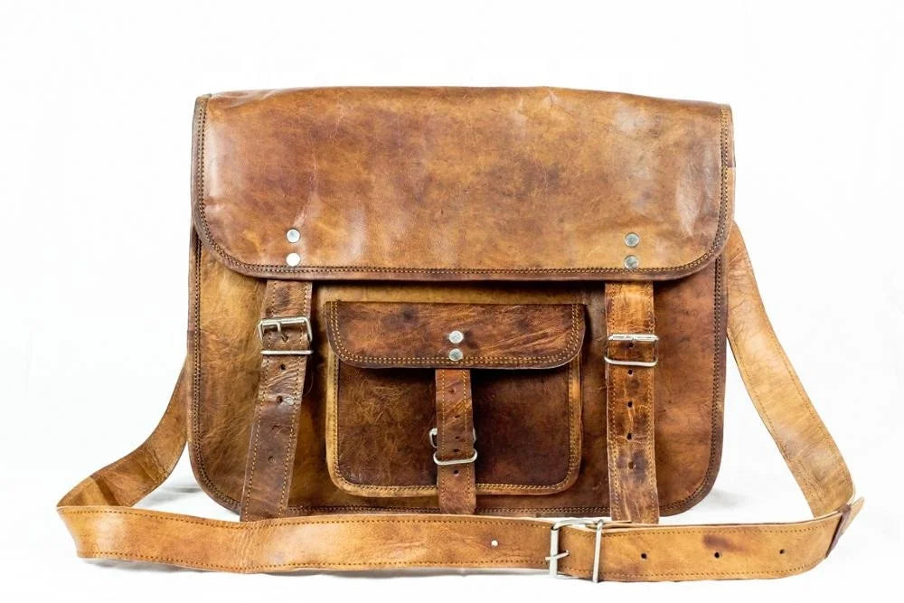Vintage Unisex 100% Genuine Leather Material Laptop Messenger Bag Crossbody Briefcase Satchel Bag For Men And Women Shoulder Bag