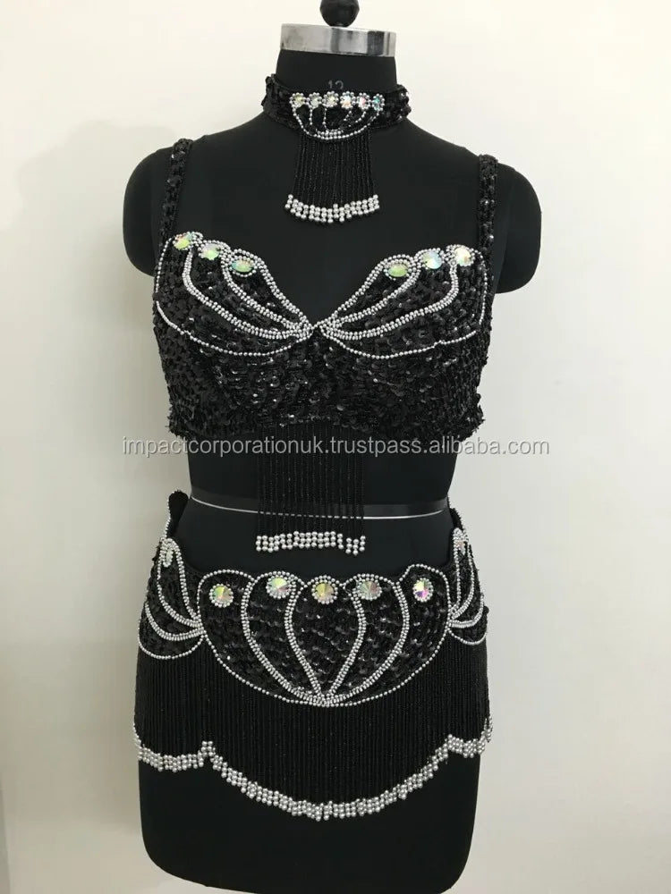 Professional Women's Belly Dance Costumes Sexy Style 3-Piece Egyptian Suit Satin Competition Bedlam Tribal Bra Belt Neckless Set
