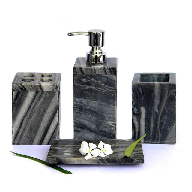 So Luxury Five-Piece Eco-Friendly Indian Handmade Natural Black Marble Bathroom Set Model BSBM-404 for Home & Hotel Use