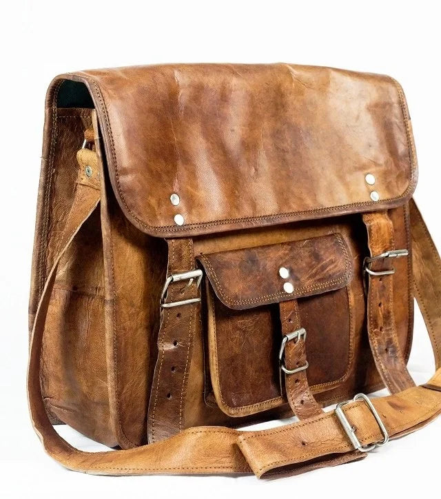 Vintage Unisex 100% Genuine Leather Material Laptop Messenger Bag Crossbody Briefcase Satchel Bag For Men And Women Shoulder Bag