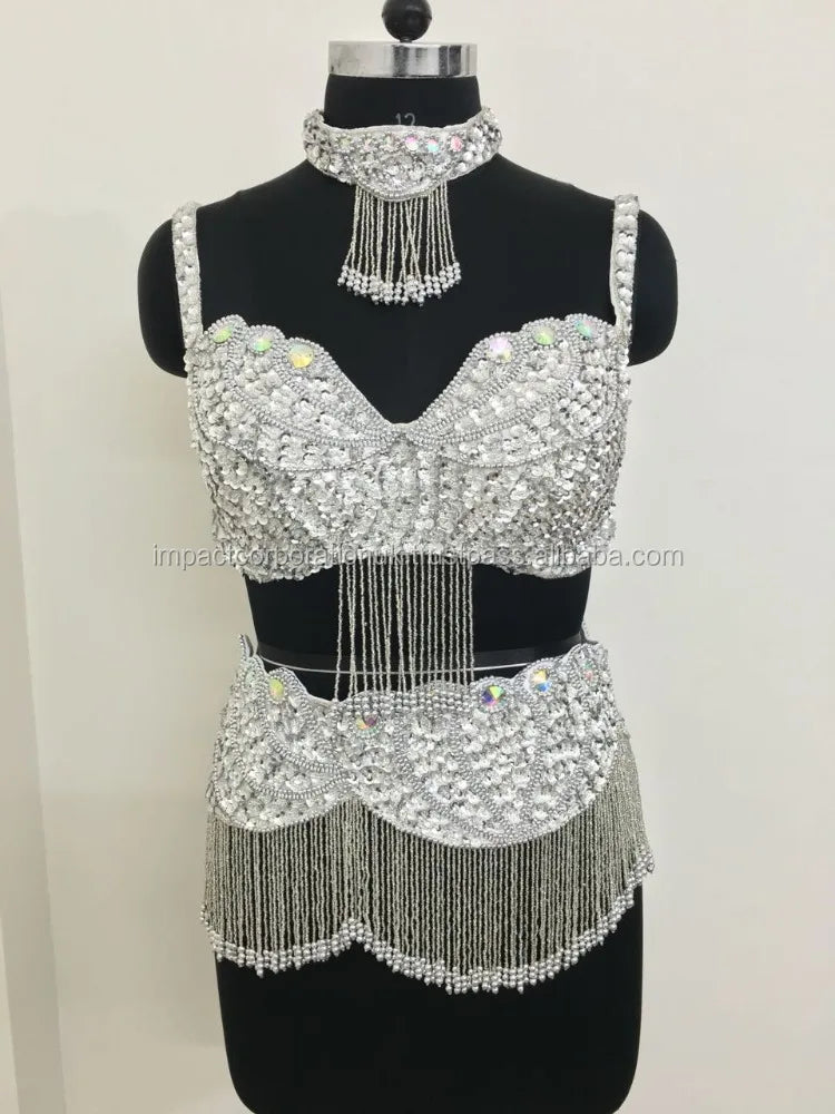 Professional Women's Belly Dance Costumes Sexy Style 3-Piece Egyptian Suit Satin Competition Bedlam Tribal Bra Belt Neckless Set