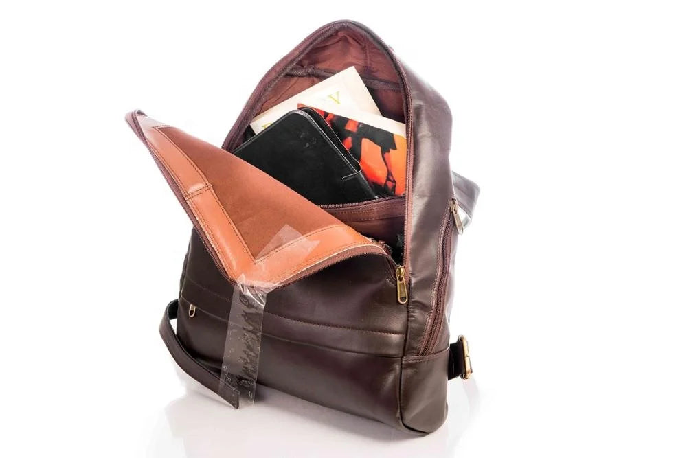 Wholesale Unisex Retro Vintage Genuine Leather Daypack Handmade Dark Brown Zipper Closure Anti-Theft Backpacks For Men And Women