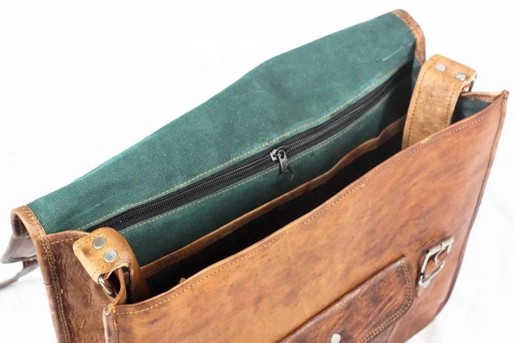 Vintage Unisex 100% Genuine Leather Material Laptop Messenger Bag Crossbody Briefcase Satchel Bag For Men And Women Shoulder Bag