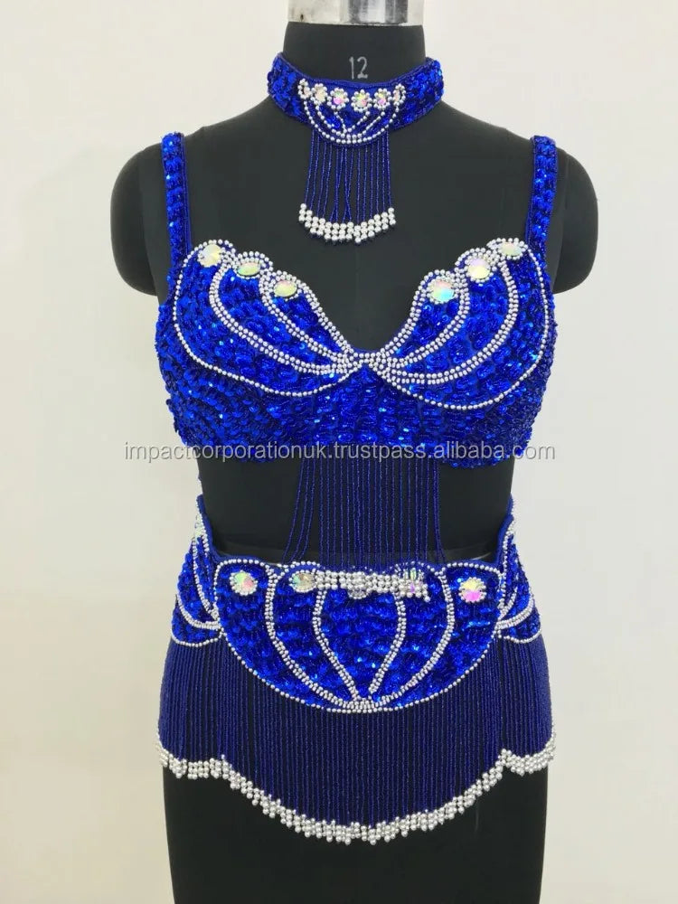 Professional Women's Belly Dance Costumes Sexy Style 3-Piece Egyptian Suit Satin Competition Bedlam Tribal Bra Belt Neckless Set
