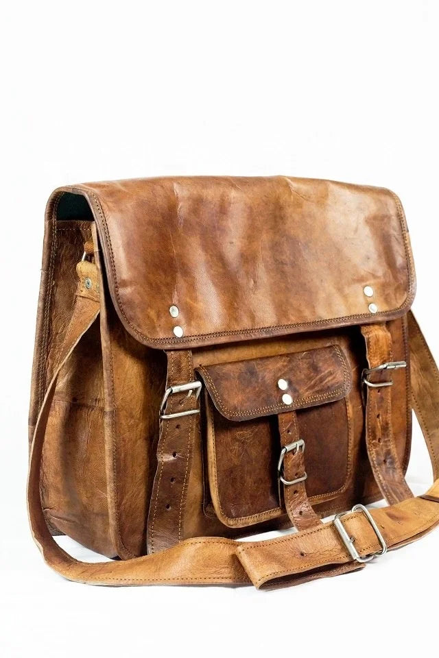 Vintage Unisex 100% Genuine Leather Material Laptop Messenger Bag Crossbody Briefcase Satchel Bag For Men And Women Shoulder Bag