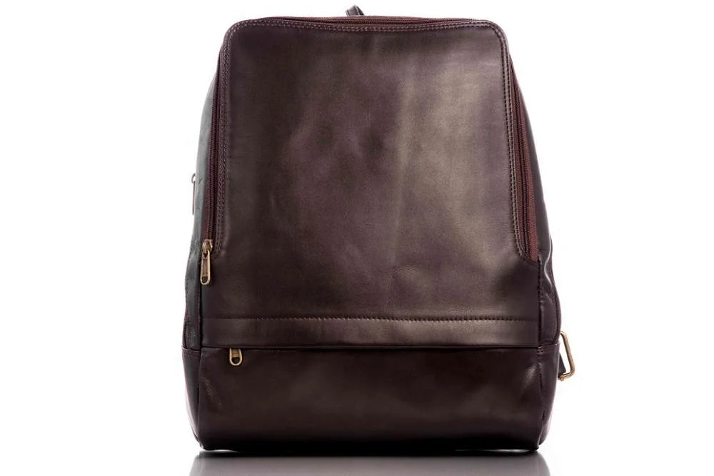Wholesale Unisex Retro Vintage Genuine Leather Daypack Handmade Dark Brown Zipper Closure Anti-Theft Backpacks For Men And Women