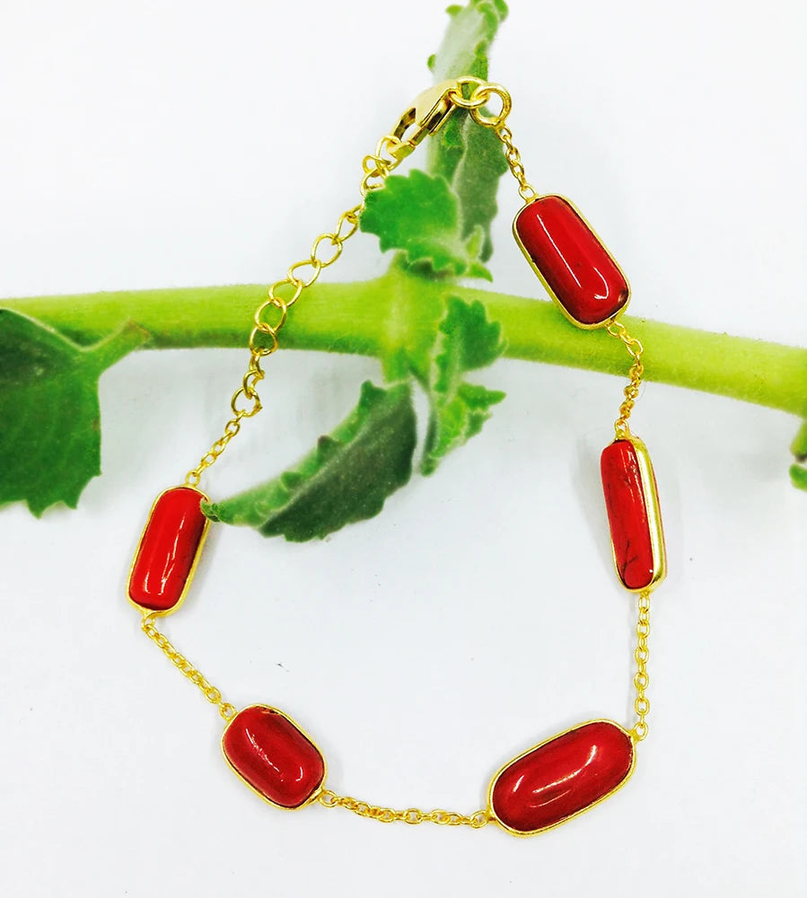 Latest Sterling Silver 925 Gold Plated Coral Women Adjustable Customizable Natural Gemstone Handmade Animal Shape Bracelets