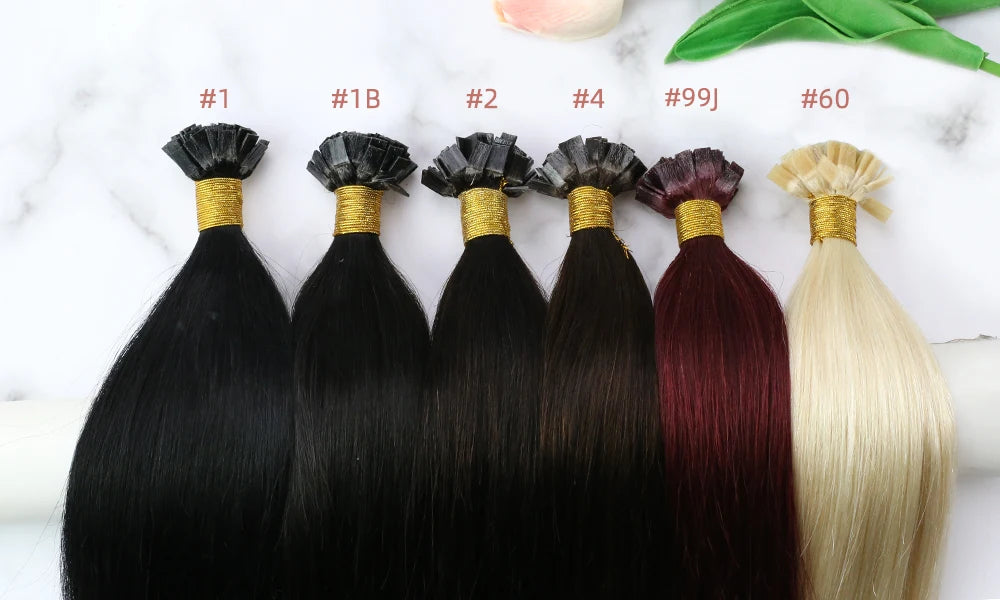Ugeat Flat Tip Hair Extensions 14-24" Natural Straight Flat Tip Keratin Hair Extension 50/100g Remy Pre Bonded Hair Extensions