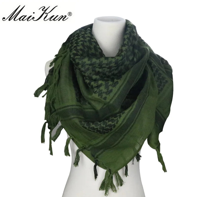 Maikun Cotton Arab Scarves Men Winter Military Keffiyeh Windproof Scarf Muslim Hijab Shemagh Tactical Desert Square Wargame