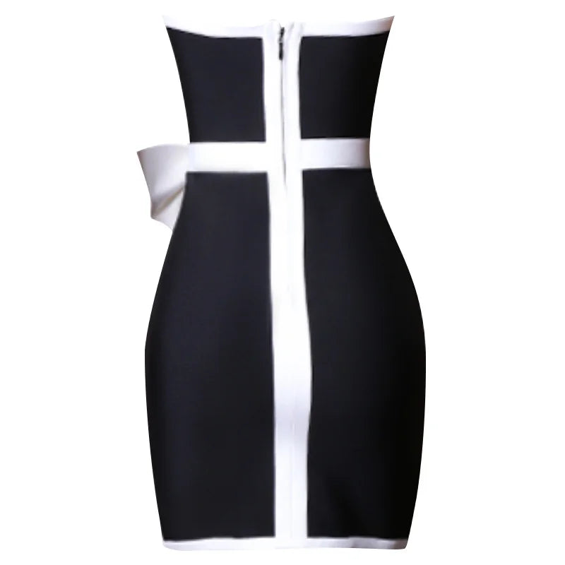 Women's Patchwork Mini Bandage Black Bow Strapless Bodycon 2023 Summer Sexy Elegant Club Celebrity Evening Party Dresses