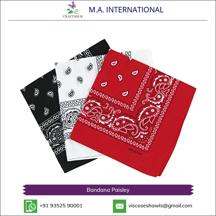 CRAFTS HUB All Colour Cotton Bandana White Leaf Print Classic Design Adults Eco-Friendly Breathable Poplin Fabric
