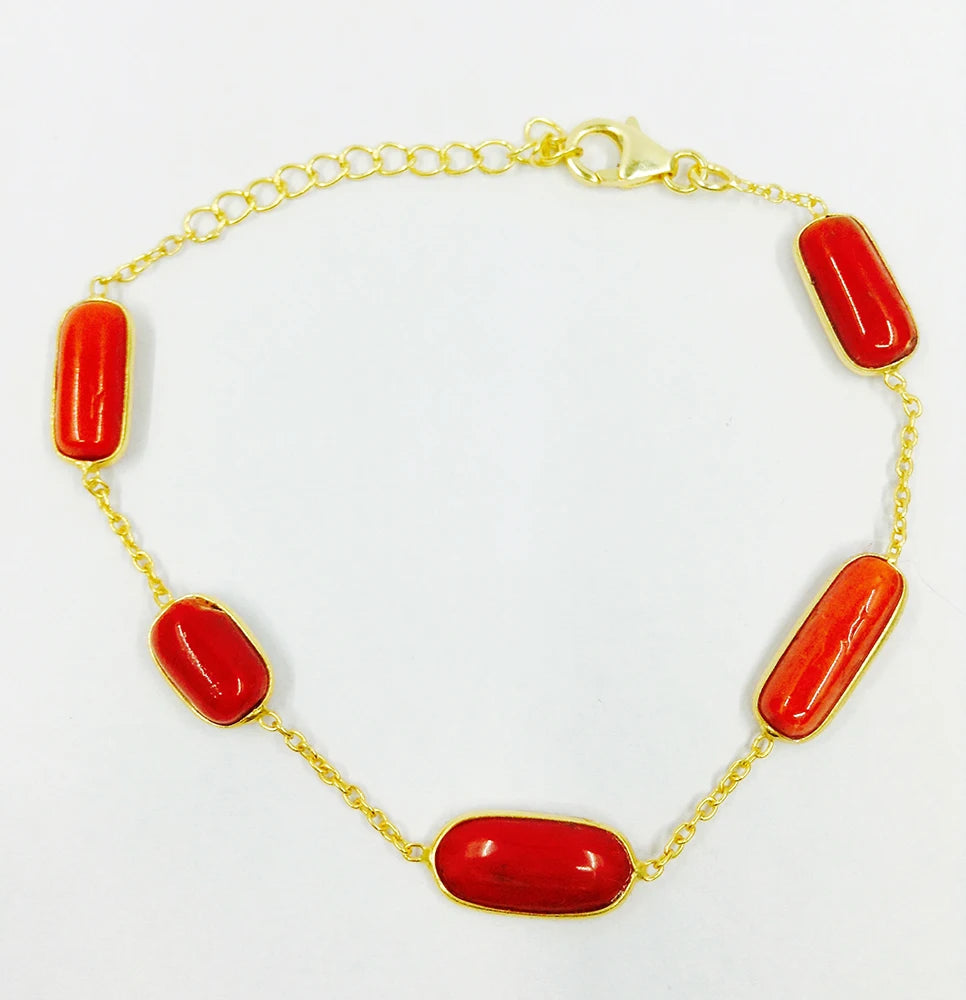 Latest Sterling Silver 925 Gold Plated Coral Women Adjustable Customizable Natural Gemstone Handmade Animal Shape Bracelets