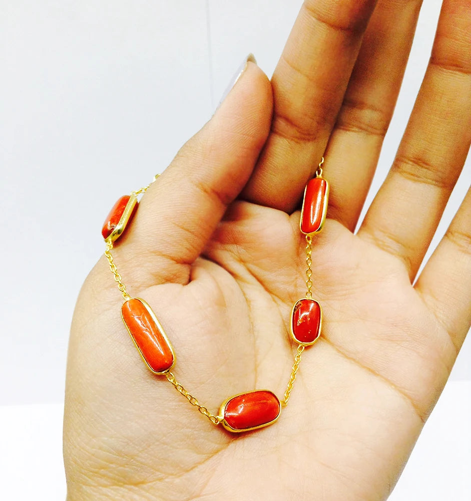 Latest Sterling Silver 925 Gold Plated Coral Women Adjustable Customizable Natural Gemstone Handmade Animal Shape Bracelets