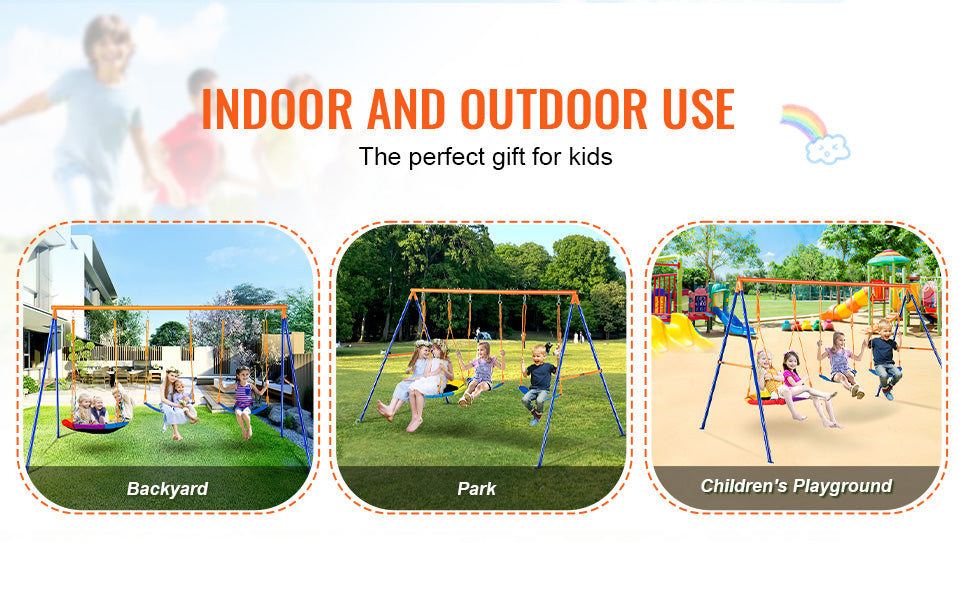 SucceBuy Swing Sets for Backyard 600lbs Capacity Swing Set with 1 Saucer Swing Seat 2 Belt Swing Seats Swingset Outdoor for Kids