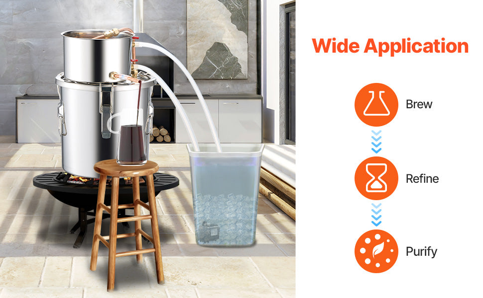 SucceBuy Alcohol Still 3 -8 Gallon  Stainless Steel Water Alcohol Distiller with Copper Coil  Brewing Refining Fermentation Kit