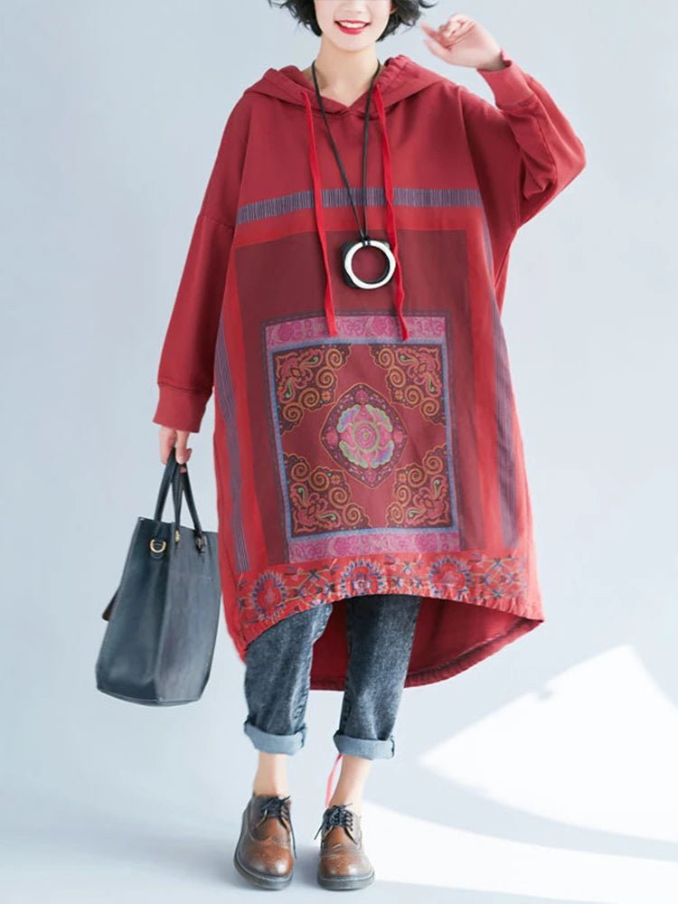 Amax luluE 2024 Autumn Womens Printed Loose Hooded Long Hoodies Fashion Clothes Ladies Luxury Classic Vintage Casual Sweatshirts - Beauty