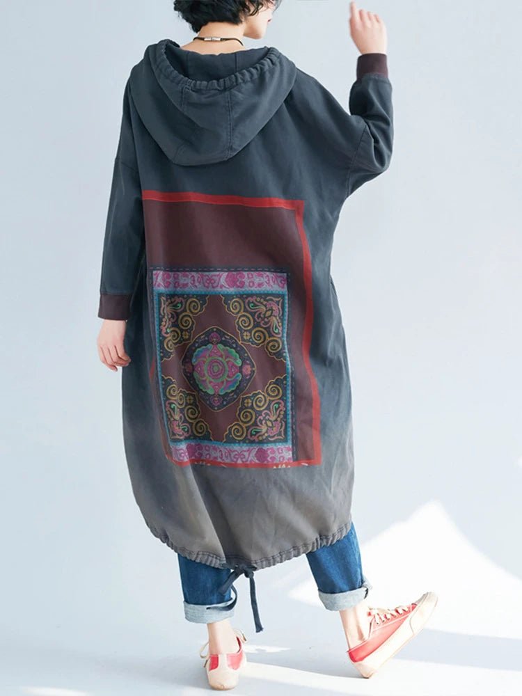 Amax luluE 2024 Autumn Womens Printed Loose Hooded Long Hoodies Fashion Clothes Ladies Luxury Classic Vintage Casual Sweatshirts - Beauty