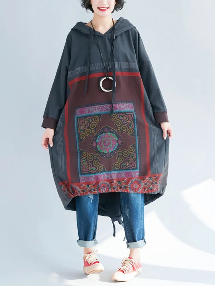 Amax luluE 2024 Autumn Womens Printed Loose Hooded Long Hoodies Fashion Clothes Ladies Luxury Classic Vintage Casual Sweatshirts - Beauty