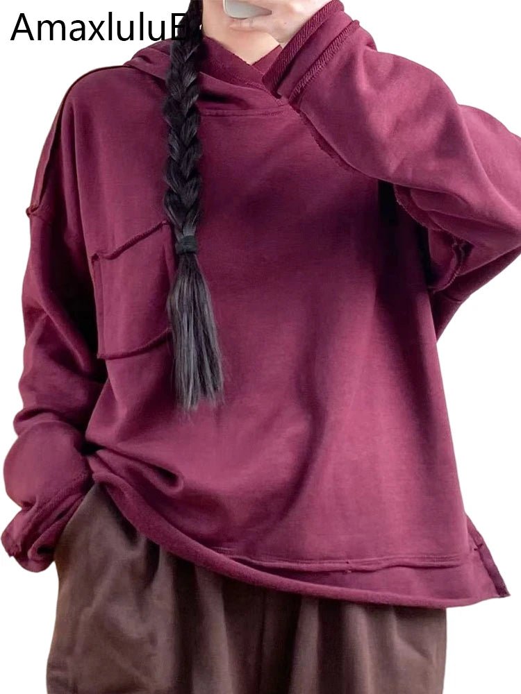 Amax luluE 2025 Fall Fashion Classic Clothes Female Vintage Loose Leisure Hooded Hoodies Women Luxury Elegant Cotton Sweatshirts - Beauty