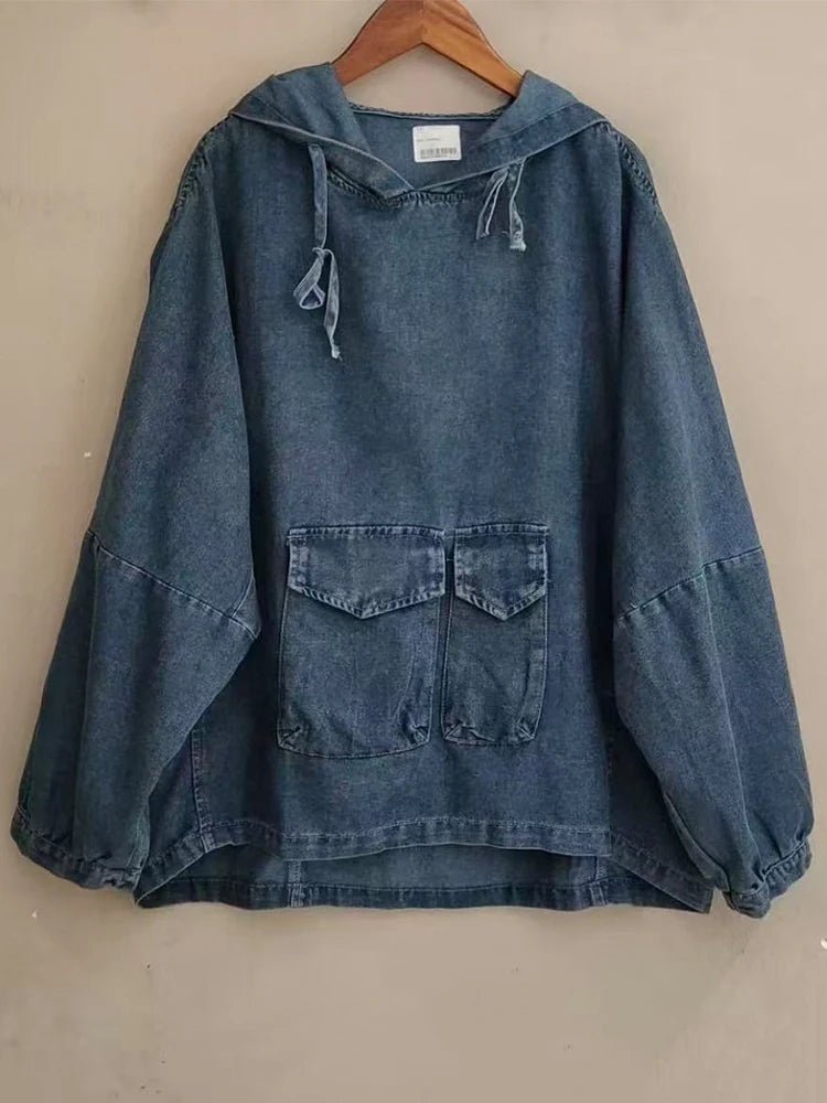 Amax LuluE Designer Winter Fashion Clothes Womens Loose Hooded Denim Hoodies Ladies Classic Oversized Vintage Casual Sweatshirts - Beauty