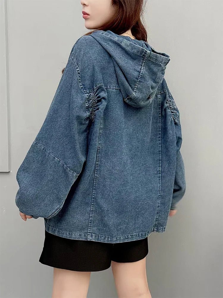 Amax LuluE Designer Winter Fashion Clothes Womens Loose Hooded Denim Hoodies Ladies Classic Oversized Vintage Casual Sweatshirts - Beauty