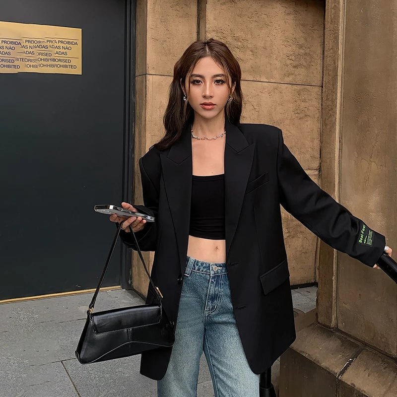 American Street Oversized Blazer for Women Vintage Notched Collar Casual Suit Jacket Woman Spring Autumn Trend Y2K Blazers Coat - Beauty