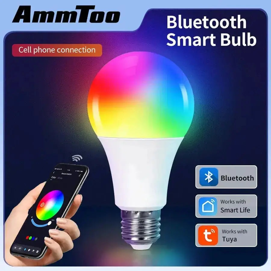 AmmToo Tuya Bluetooth Smart LED Light Bulb E27 RGB 110V 220V Smart Lamps for Bedroom Decoration Party Lighting Smart Life APP - Beauty