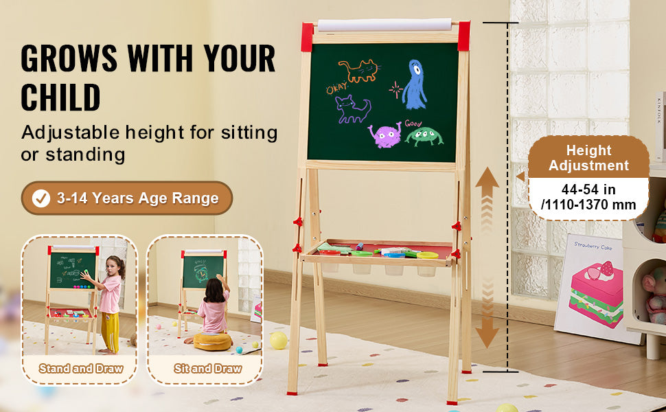 SucceBuy Children Magnetic Drawing Board Wooden Double-Sided Kid's Art Easel with Whiteboard Chalkboard for Girls Gifts Toys