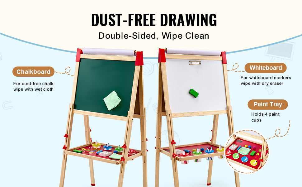 SucceBuy Children Magnetic Drawing Board Wooden Double-Sided Kid's Art Easel with Whiteboard Chalkboard for Girls Gifts Toys